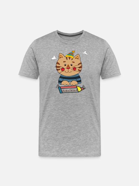 Chat écolier - T-shirt bio Premium Homme - gris chiné