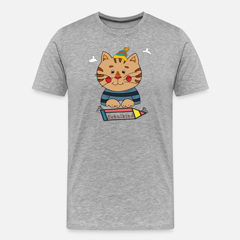 Schulkind Katze - Männer Premium Bio T-Shirt - Grau meliert