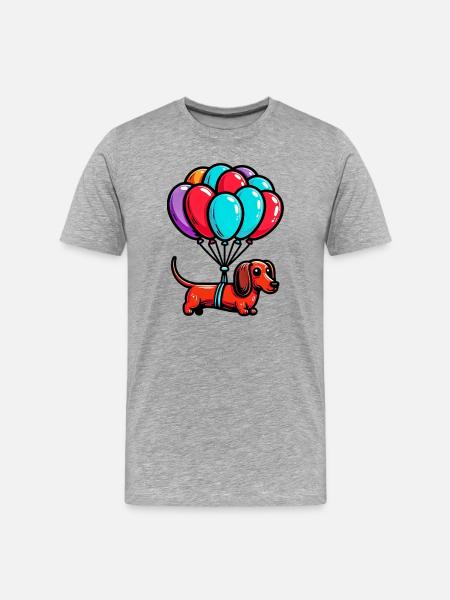 Dackelhund mit Luftballons - Männer Premium Bio T-Shirt - Grau meliert