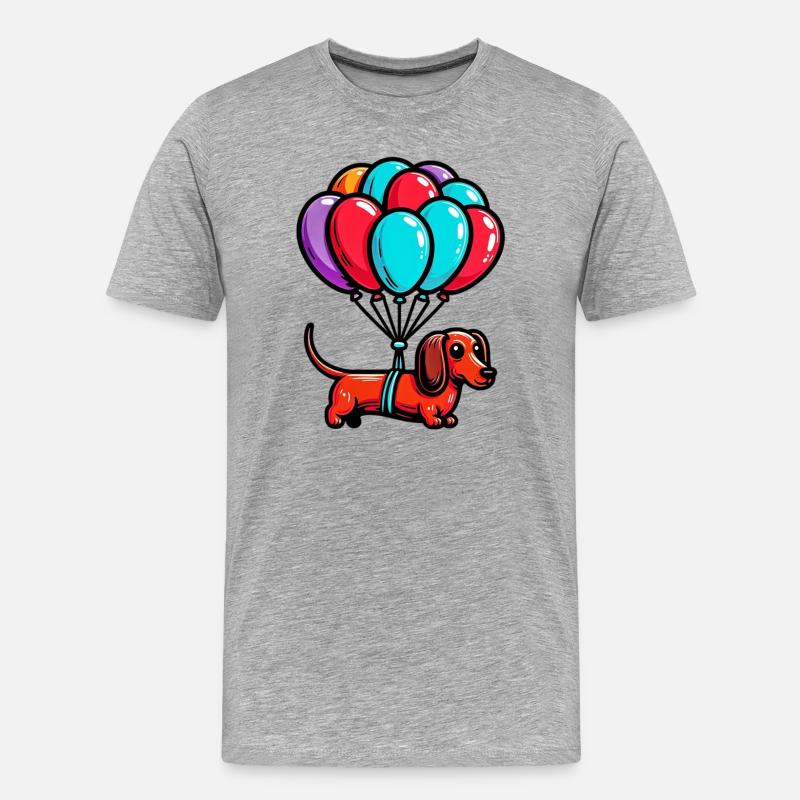 Dackelhund mit Luftballons - Männer Premium Bio T-Shirt - Grau meliert
