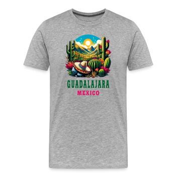 Motif de cactus de Guadalajara au Mexique - T-shirt bio Premium Homme - gris chiné - Devant - Damien (186cm)