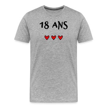 18. 18 ANS. 18e ANNIVERSAIRE. ANNIVERSAIRE 18 ANS. - T-shirt bio Premium Homme - gris chiné - Devant - Damien (186cm)