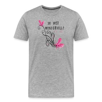 Du bist wundervoll, Blumenranke - Männer Premium Bio T-Shirt - Grau meliert - Vorne - Damien (186cm)