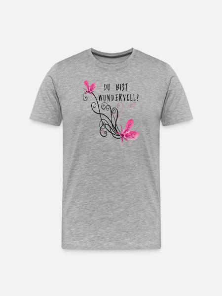 Du bist wundervoll, Blumenranke - Männer Premium Bio T-Shirt - Grau meliert