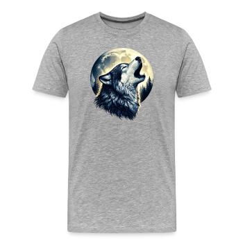 Le loup hurle à la pleine lune - T-shirt bio Premium Homme - gris chiné - Devant - Damien (186cm)