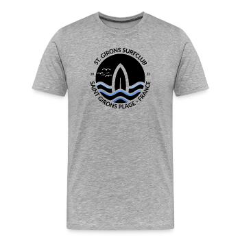Surf Club St.Girons Plage Surfwave - T-shirt bio Premium Homme - gris chiné - Devant - Damien (186cm)