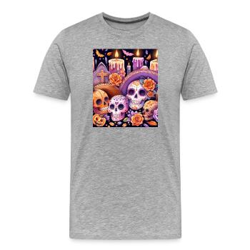 Dia de los Muertos festif, Jour des Morts - T-shirt bio Premium Homme - gris chiné - Devant - Damien (186cm)
