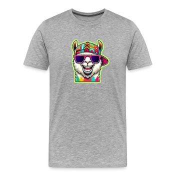 Cool Alpaca with Colorful Sunglasses and Cap - Men's Premium Organic T-Shirt - heather grey - Front - Damien (186cm)