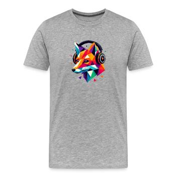 Geometrisches Polygon DJ Fox Kopfhörer Bunte Kunst - Männer Premium Bio T-Shirt - Grau meliert - Vorne - Damien (186cm)