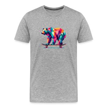 Geometric Polygon Bear Skateboarding Colorful Art - Men's Premium Organic T-Shirt - heather grey - Front - Damien (186cm)