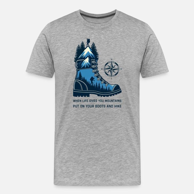 Bergstiefel mit Kompass - Männer Premium Bio T-Shirt - Grau meliert