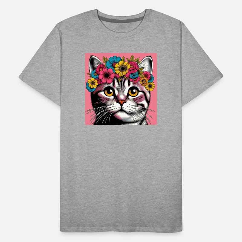 Cat with Flowers Men's Premium Organic T-Shirt