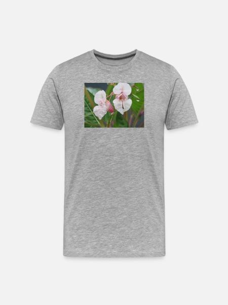 Zartrosa Blüten-Detail - Männer Premium Bio T-Shirt - Grau meliert