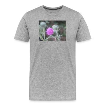 Violetten Distelblüten-Muster - Männer Premium Bio T-Shirt - Grau meliert - Vorne - Damien (186cm)
