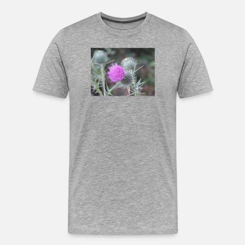 Violetten Distelblüten-Muster - Männer Premium Bio T-Shirt - Grau meliert