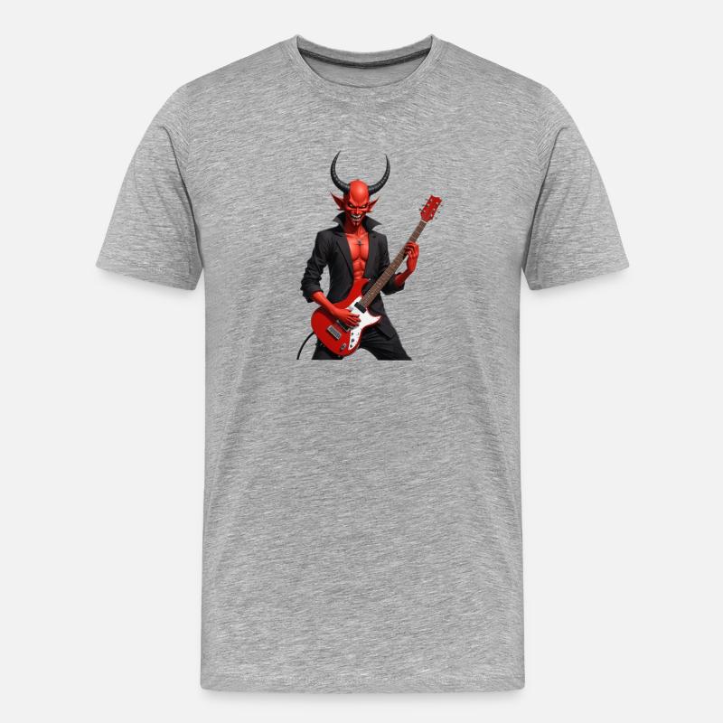 Teufel mit roter E-Gitarre - Männer Premium Bio T-Shirt - Grau meliert