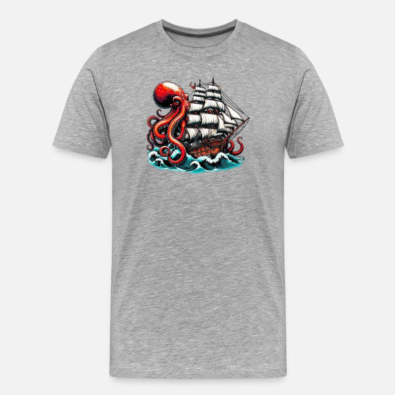 Krake - Männer Premium Bio T-Shirt - Grau meliert