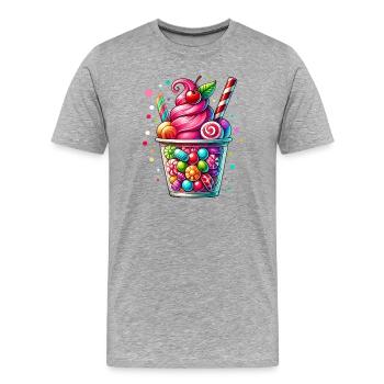 Plaisir des sens : Mug Candy Milkshake - T-shirt bio Premium Homme - gris chiné - Devant - Damien (186cm)