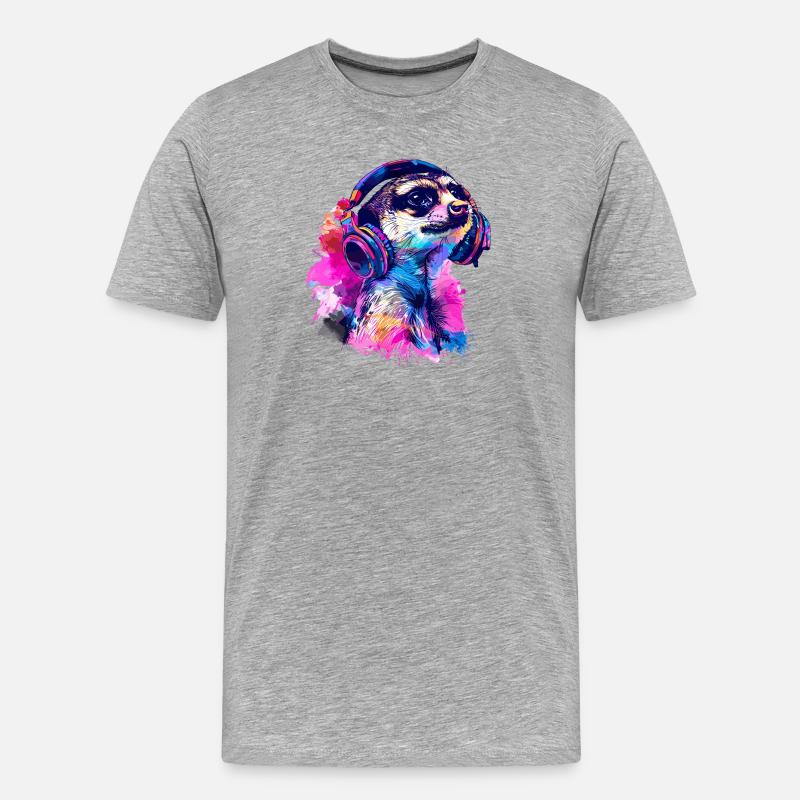Erdmännchen Erdhündchen Scharrtier mit Kopfhörer - Männer Premium Bio T-Shirt - Grau meliert