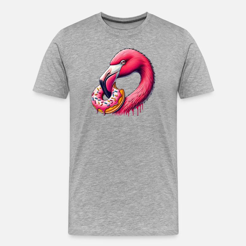 witziger Augenschmaus - Flamingo mit Donut - Männer Premium Bio T-Shirt - Grau meliert