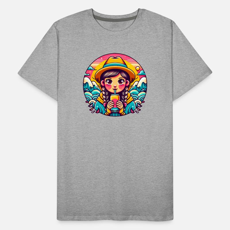Retro Mädchen Trinken Pop Illustration Männer Premium Bio T-Shirt