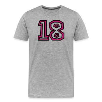 18. 18 ANS. 18e ANNIVERSAIRE. ANNIVERSAIRE 18 ANS. - T-shirt bio Premium Homme - gris chiné - Devant - Damien (186cm)