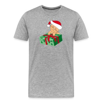 Chat heureux Katze avec un cadeau - T-shirt bio Premium Homme - gris chiné - Devant - Damien (186cm)