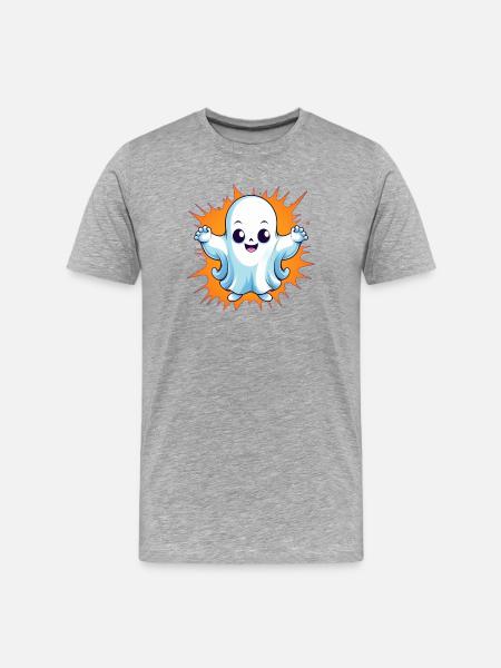 Halloween Gespenst - Männer Premium Bio T-Shirt - Grau meliert