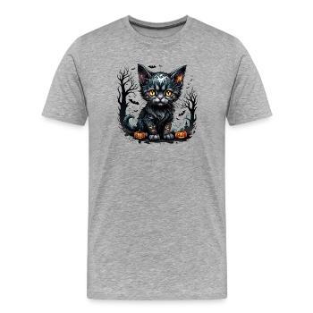 Halloween-Nacht mit Kätzchen und Kürbissen. - Männer Premium Bio T-Shirt - Grau meliert - Vorne - Damien (186cm)