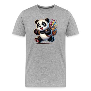 Schulstart mit Panda:Panda für Schulanfänger - Männer Premium Bio T-Shirt - Grau meliert - Vorne - Damien (186cm)