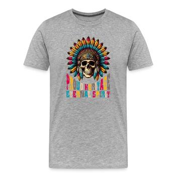 INDIANISCHER ANDIAN-SCHÄDEL STOLZES ERBE - Männer Premium Bio T-Shirt - Grau meliert - Vorne - Damien (186cm)