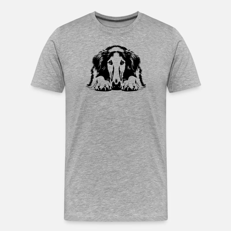Barsoi Kopf mit Pfoten - Männer Premium Bio T-Shirt - Grau meliert