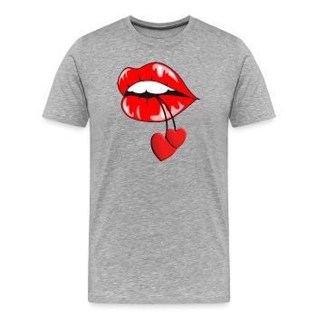 Kussmund mit Herzen - Männer Premium Bio T-Shirt - Grau meliert - Vorne - Damien (186cm)