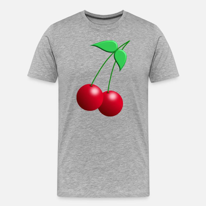 Zwillings Kirschen mit Blättern - Männer Premium Bio T-Shirt - Grau meliert