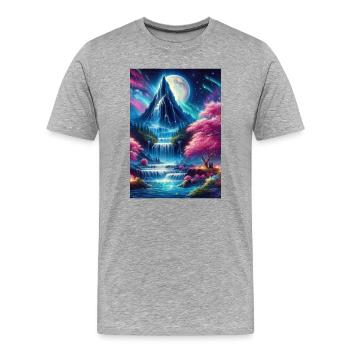 Vollmond Wasserfall Traum, Aurora, Landschaft - Männer Premium Bio T-Shirt - Grau meliert - Vorne - Damien (186cm)