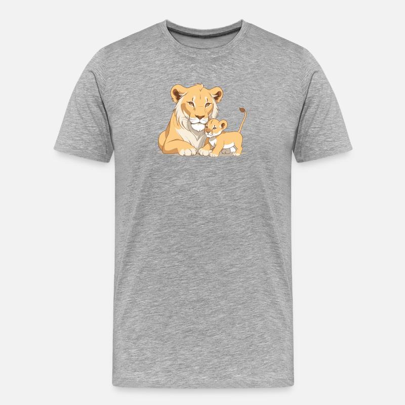 Löwenmama mit Kind - Männer Premium Bio T-Shirt - Grau meliert