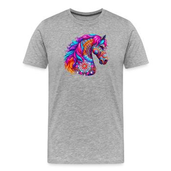 Cheval Mandala Dessin Inde Inde - T-shirt bio Premium Homme - gris chiné - Devant - Damien (186cm)