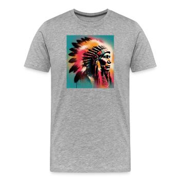 Amérindien Américain - T-shirt bio Premium Homme - gris chiné - Devant - Damien (186cm)
