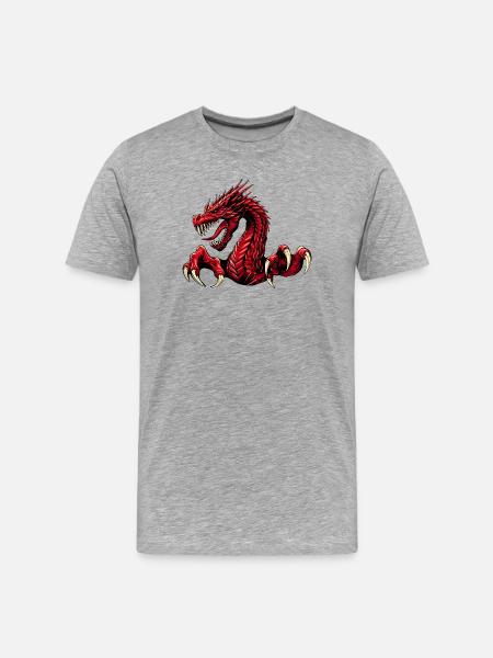 Mystery Legendär Roter Feuerdrache Mythisch 3D Episch - Männer Premium Bio T-Shirt - Grau meliert