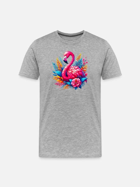 Flamingo - Männer Premium Bio T-Shirt - Grau meliert