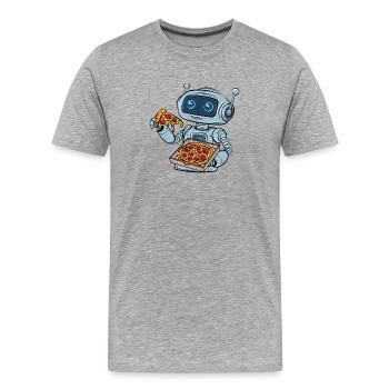 Robot mange une pizza de fast-food - T-shirt bio Premium Homme - gris chiné - Devant - Damien (186cm)