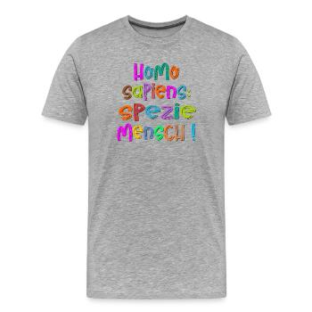 SPEZIE MENSCH - Etymologie - Männer Premium Bio T-Shirt - Grau meliert - Vorne - Damien (186cm)