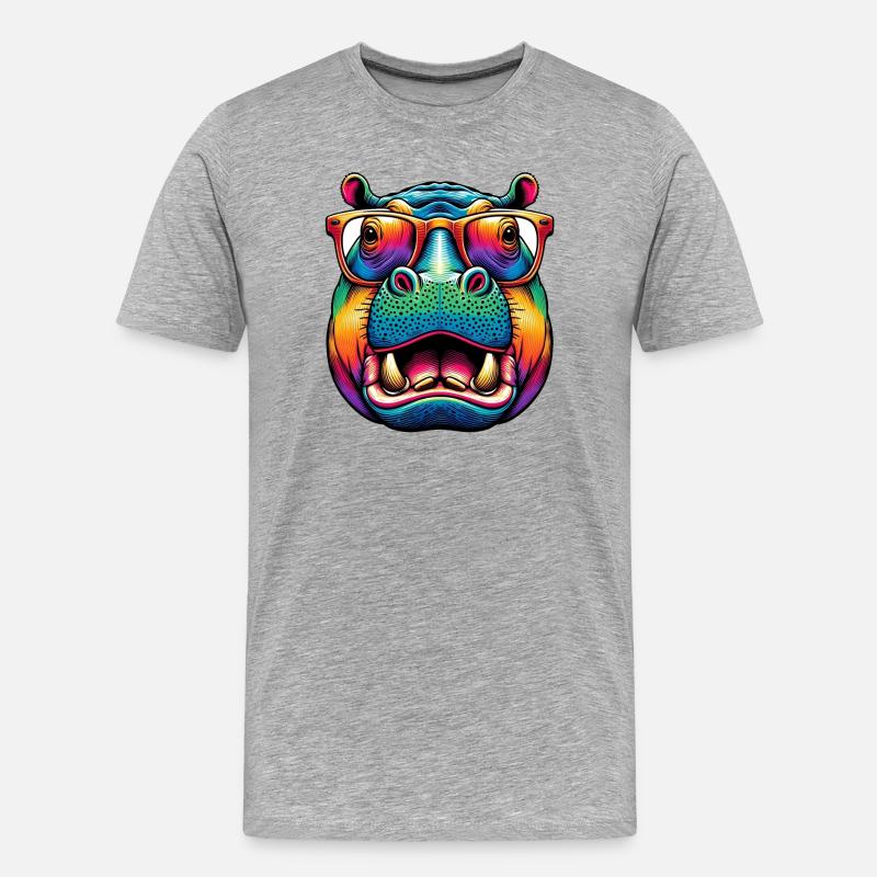 Nilpferd mit Brille - Männer Premium Bio T-Shirt - Grau meliert