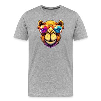 Camel mit Sonnenbrille - Männer Premium Bio T-Shirt - Grau meliert - Vorne - Damien (186cm)