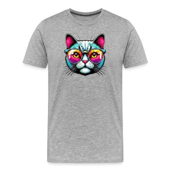 Kater mit Sonnenbrille - Männer Premium Bio T-Shirt - Grau meliert - Vorne - Damien (186cm)