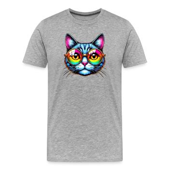 Kater mit Sonnenbrille - Männer Premium Bio T-Shirt - Grau meliert - Vorne - Damien (186cm)