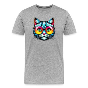 Kater mit Sonnenbrille - Männer Premium Bio T-Shirt - Grau meliert - Vorne - Damien (186cm)