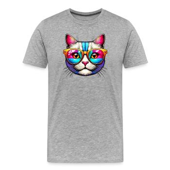 Kater mit Sonnenbrille - Männer Premium Bio T-Shirt - Grau meliert - Vorne - Damien (186cm)