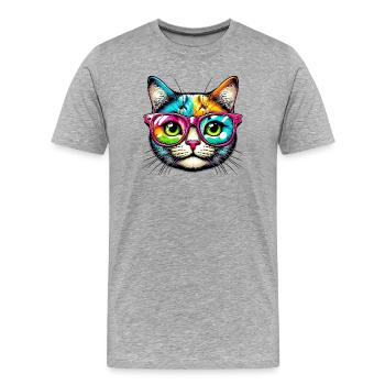 Kater mit Sonnenbrille - Männer Premium Bio T-Shirt - Grau meliert - Vorne - Damien (186cm)