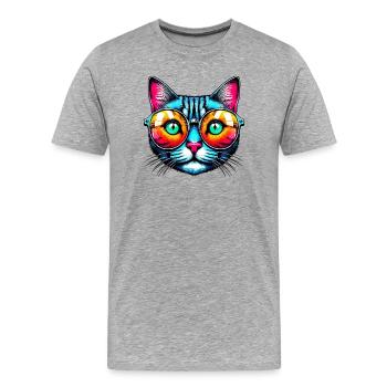 Kater mit Sonnenbrille - Männer Premium Bio T-Shirt - Grau meliert - Vorne - Damien (186cm)